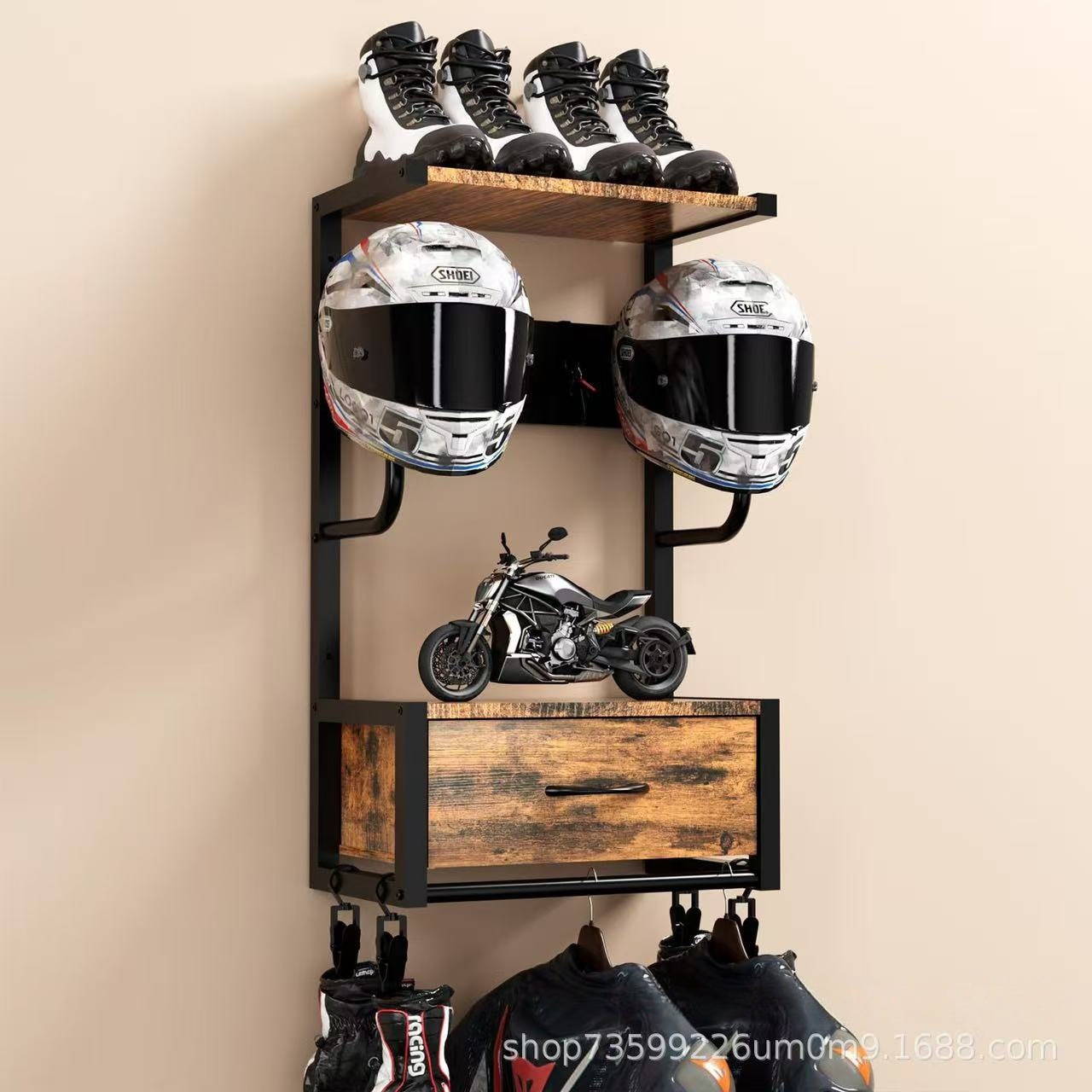 Motorcycle Gear Garage Storage - Uchwyt ścienny na kask z drewna