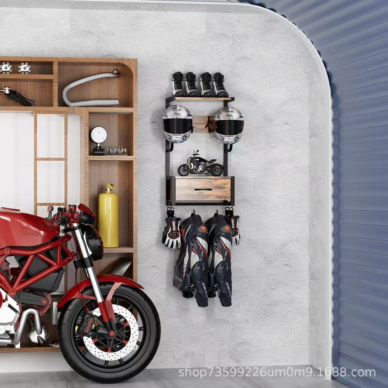 Uchwyt ścienny na kask z drewn – Motorcycle Gear Garage Storage recenzja i cena