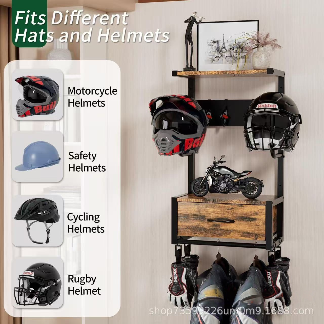 Uchwyt ścienny na kask z drewn – Motorcycle Gear Garage Storage recenzja i cena